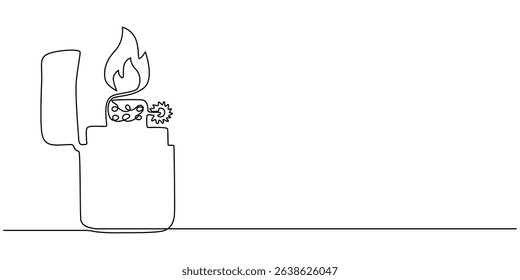 Continuous line drawing. Lighter. Black isolated on white background. Hand drawn vector illustration, Continuous Line Drawing Of Lighter. One Line Of Lighter. Lighter Continuous Line Art. Editable Out