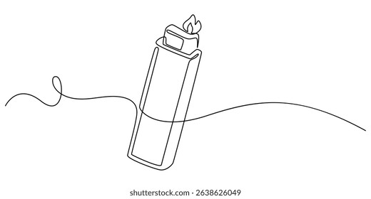 Continuous line drawing. Lighter. Black isolated on white background. Hand drawn vector illustration, Continuous Line Drawing Of Lighter. One Line Of Lighter. Lighter Continuous Line Art. Editable Out