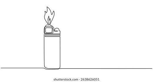 Continuous line drawing. Lighter. Black isolated on white background. Hand drawn vector illustration, Continuous Line Drawing Of Lighter. One Line Of Lighter. Lighter Continuous Line Art. Editable Out