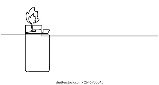 Continuous line drawing. Lighter. Black isolated on white background. Hand drawn vector illustration, Continuous Drawing Of Lighter. One Line Of Lighter. Lighter Continuous Line Art. Editable Outline.