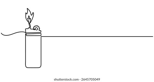 Desenho de linha contínuo. Mais leve. Preto isolado no fundo branco. ilustração de vetor desenhado à mão, desenho contínuo do isqueiro. Uma Linha De Isqueiro. Arte De Linha Contínua Mais Leve. Contorno Editável.