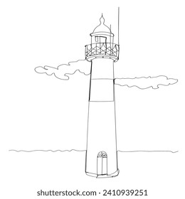 Continuous Line Drawing Lighthouse. Free Images, Photos, Object, Pictures. Illustration Icon Vector