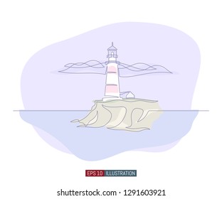 Continuous line drawing of lighthouse. Template for your design works. Vector illustration.