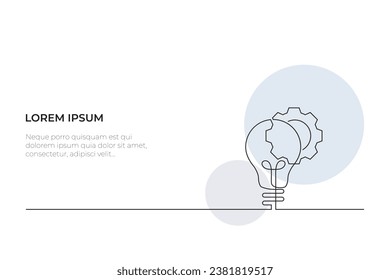 Continuous line drawing of lights and gears on a white background. - Vector