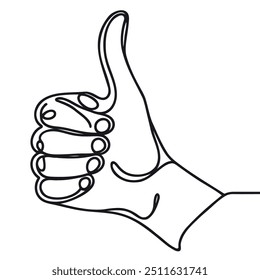 Dibujo de línea continua de icono de tipo. Pulgar hacia arriba en un dibujo de línea.