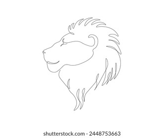 Continuous line drawing of lion head. One line of lion side face. Wild animal concept continuous line art. Editable outline.
