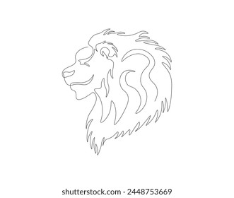 Continuous line drawing of lion head. One line of lion side face. Wild animal concept continuous line art. Editable outline.