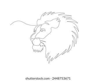 Continuous line drawing of lion head. One line of lion side face. Wild animal concept continuous line art. Editable outline.