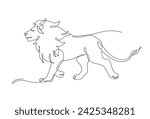 Continuous line drawing lion walking, Side view single linear decorative design concept. Lion abstract linear minimal style, Hand drawn isolated on white background. Vector design illustration.