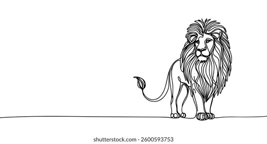 Continuous line drawing lion walking, Side view single linear decorative design concept. Lion abstract linear minimal style, Hand drawn isolated on white background. Vector design illustration.
