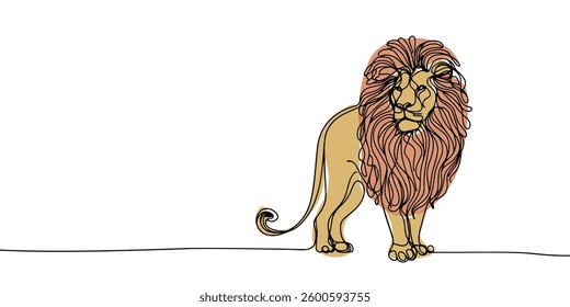Continuous line drawing lion walking, Side view single linear decorative design concept. Lion abstract linear minimal style, Hand drawn isolated on white background. Vector design illustration.