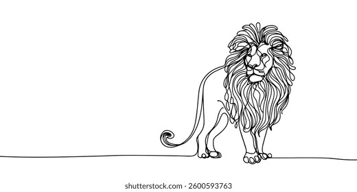 Continuous line drawing lion walking, Side view single linear decorative design concept. Lion abstract linear minimal style, Hand drawn isolated on white background. Vector design illustration.