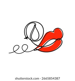 continuous line drawing lips and moisturizer icon 