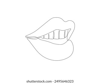 Continuous line drawing of lips. One line drawing illustration of human lips. Human anatomy, respiratory system concept line art. Editable outline
