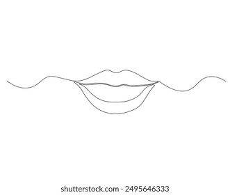 Continuous line drawing of lips. One line drawing illustration of human lips. Human anatomy, respiratory system concept line art. Editable outline
