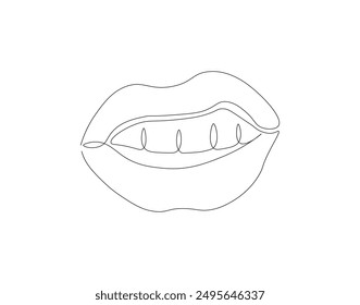 Continuous line drawing of lips. One line drawing illustration of human lips. Human anatomy, respiratory system concept line art. Editable outline
