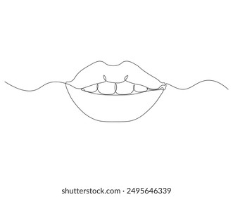 Continuous line drawing of lips. One line drawing illustration of human lips. Human anatomy, respiratory system concept line art. Editable outline
