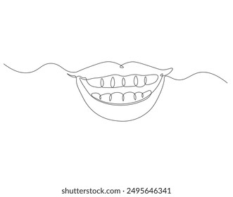 Dibujo de línea continua de los labios. Una línea de dibujo ilustración de labios humanos. Anatomía humana, arte de línea del concepto del sistema respiratorio. Esquema editable
