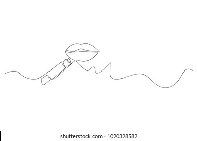 continuous line drawing of lipstick cosmetics woman vector illustration
