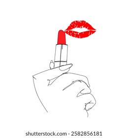 continuous line drawing lipstick hand lips