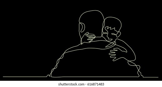 continuous line drawing of little Boy Hugging his father