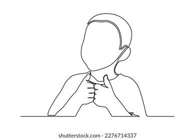 continuous line drawing of little child lifting two thumbs