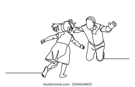 Continuous line drawing of a little girl running toward an elderly man.
single-line art of granddaughter or Elderly grandfather isolated on a white background. 