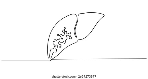 Continuous Line Drawing of Liver Icon. Hand Drawn Symbol Vector Illustration, Set of human organ one line continuous drawing. Lungs, brain, stomach, heart, liver, kidneys continuous one line.