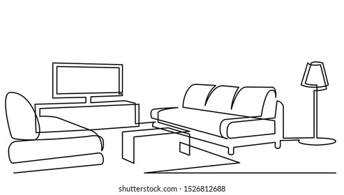 continuous line drawing living room and furniture