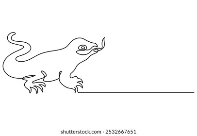 Um desenho de linha contínua de um lagarto, Um desenho de linha única de adorável réptil de lagarto deserto para a identidade do logotipo da empresa. Engraçado conceito de mascote animal para zoológico reptiliano. Lagarto uma linha contínua