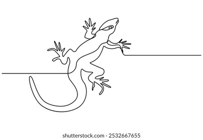 Um desenho de linha contínua de um lagarto, Um desenho de linha única de adorável réptil de lagarto deserto para a identidade do logotipo da empresa. Engraçado conceito de mascote animal para zoológico reptiliano. Lagarto uma linha contínua