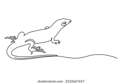 Um desenho de linha contínua de um lagarto, Um desenho de linha única de adorável réptil de lagarto deserto para a identidade do logotipo da empresa. Engraçado conceito de mascote animal para zoológico reptiliano. Lagarto uma linha contínua