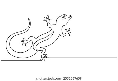 Um desenho de linha contínua de um lagarto, Um desenho de linha única de adorável réptil de lagarto deserto para a identidade do logotipo da empresa. Engraçado conceito de mascote animal para zoológico reptiliano. Lagarto uma linha contínua