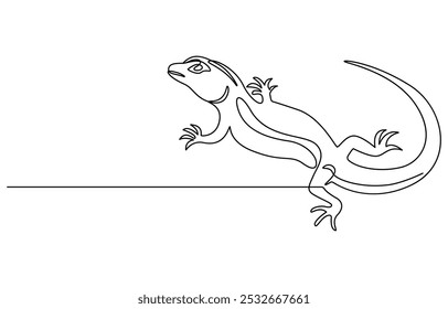 Um desenho de linha contínua de um lagarto, Um desenho de linha única de adorável réptil de lagarto deserto para a identidade do logotipo da empresa. Engraçado conceito de mascote animal para zoológico reptiliano. Lagarto uma linha contínua