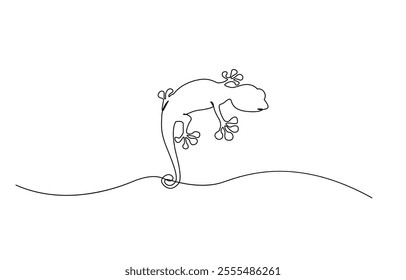 A continuous line drawing of a lizard, One single line drawing, Lizard one line continuous. Line art Lizard isolated on transparent background. Hand drawn vector art.