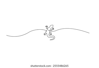 A continuous line drawing of a lizard, One single line drawing, Lizard one line continuous. Line art Lizard isolated on transparent background. Hand drawn vector art.