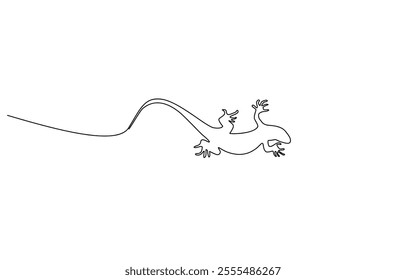 A continuous line drawing of a lizard, One single line drawing, Lizard one line continuous. Line art Lizard isolated on transparent background. Hand drawn vector art.