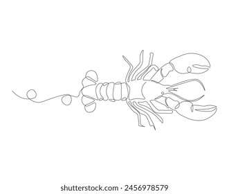 Continuous line drawing of lobster crayfish. One line of lobster crayfish. Marine animal concept continuous line art. Editable outline.