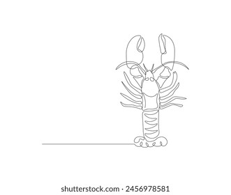 Continuous line drawing of lobster crayfish. One line of lobster crayfish. Marine animal concept continuous line art. Editable outline.