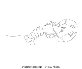 Continuous line drawing of lobster crayfish. One line of lobster crayfish. Marine animal concept continuous line art. Editable outline.