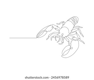 Continuous line drawing of lobster crayfish. One line of lobster crayfish. Marine animal concept continuous line art. Editable outline.