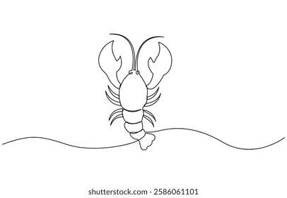 Continuous line drawing of lobster crayfish. One line of lobster crayfish, Single one line drawing crawfish posing. Animals with claws. Used to catch prey.