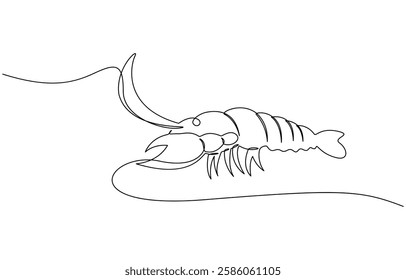 Continuous line drawing of lobster crayfish. One line of lobster crayfish, Single one line drawing crawfish posing. Animals with claws. Used to catch prey.