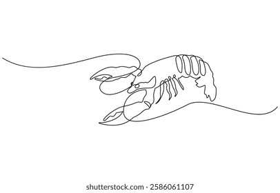 Continuous line drawing of lobster crayfish. One line of lobster crayfish, Single one line drawing crawfish posing. Animals with claws. Used to catch prey.