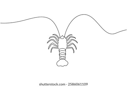 Continuous line drawing of lobster crayfish. One line of lobster crayfish, Single one line drawing crawfish posing. Animals with claws. Used to catch prey.