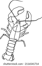 Continuous line drawing of lobster on white background. Hand drawn minimalist modern abstract vector illustration