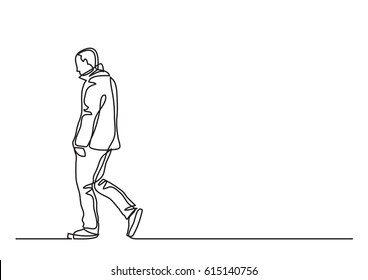 Continuous Line Drawing Of Lonely Walking Man