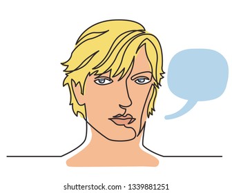 continuous line drawing of long haired man portrait on white background