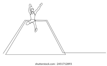 continuous line drawing of long jump sport. one line drawing of athlete jumping on a field of sand in long jump sport. isolated white background