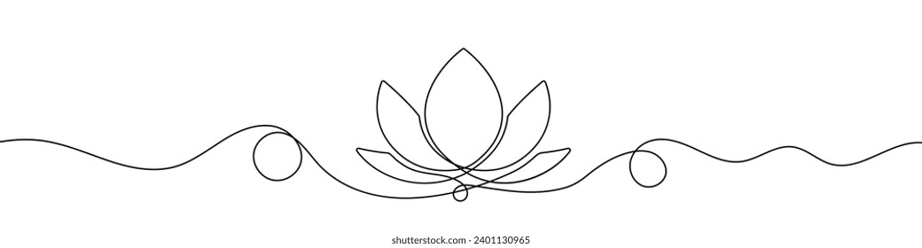 Continuous line drawing of lotus flower. One line drawing background. Vector illustration. Lotus flower continuous line.